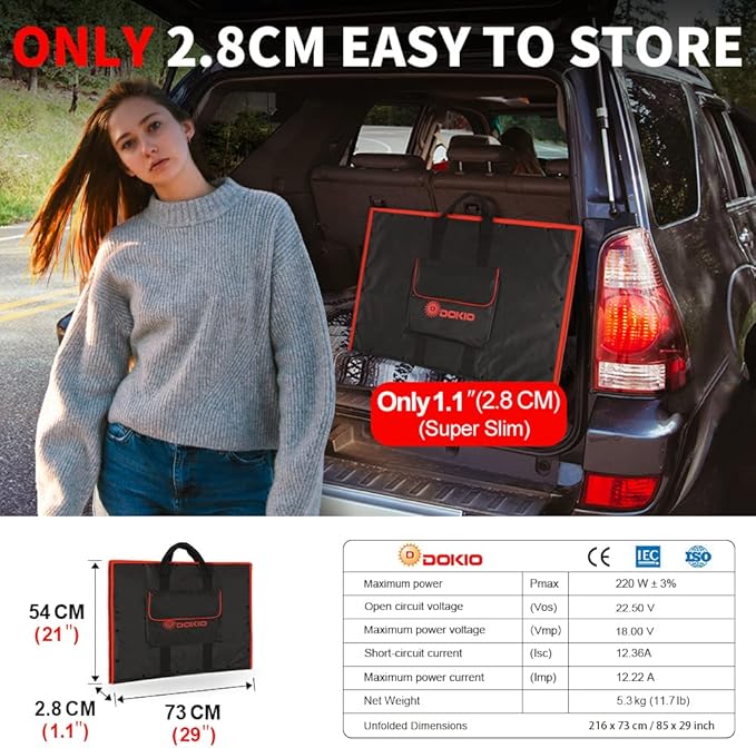 DOKIO 200W Portable Foldable Solar Panel Kit, Compact 21x36in Design 11.7lb with Separate Controller and Dual USB, Monocrystalline Charger for 12V Batteries & Power Stations, RV Camping Emergency Use