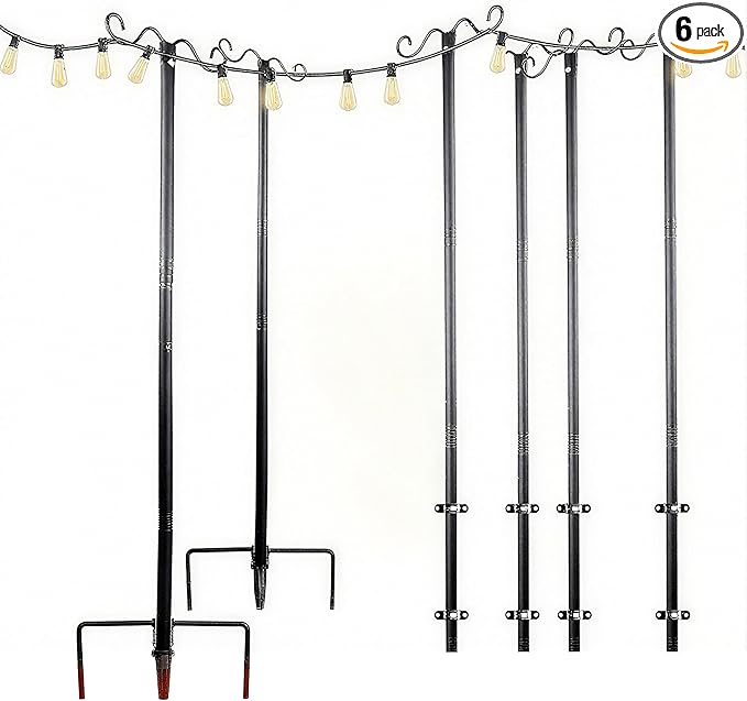 Lightdot Outdoor String Light Poles, 9FT Metal Patio Light Poles Post for Outside with Fork for Outside Hanging Backyard Garden, Deck Lighting Stand for Parties, Wedding, Halloween Decor -6Pack