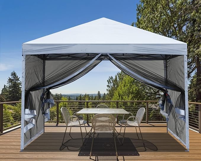 MASTERCANOPY Pop-Up Setup Outdoor Canopy with Netting Screen Walls (10x10, White)