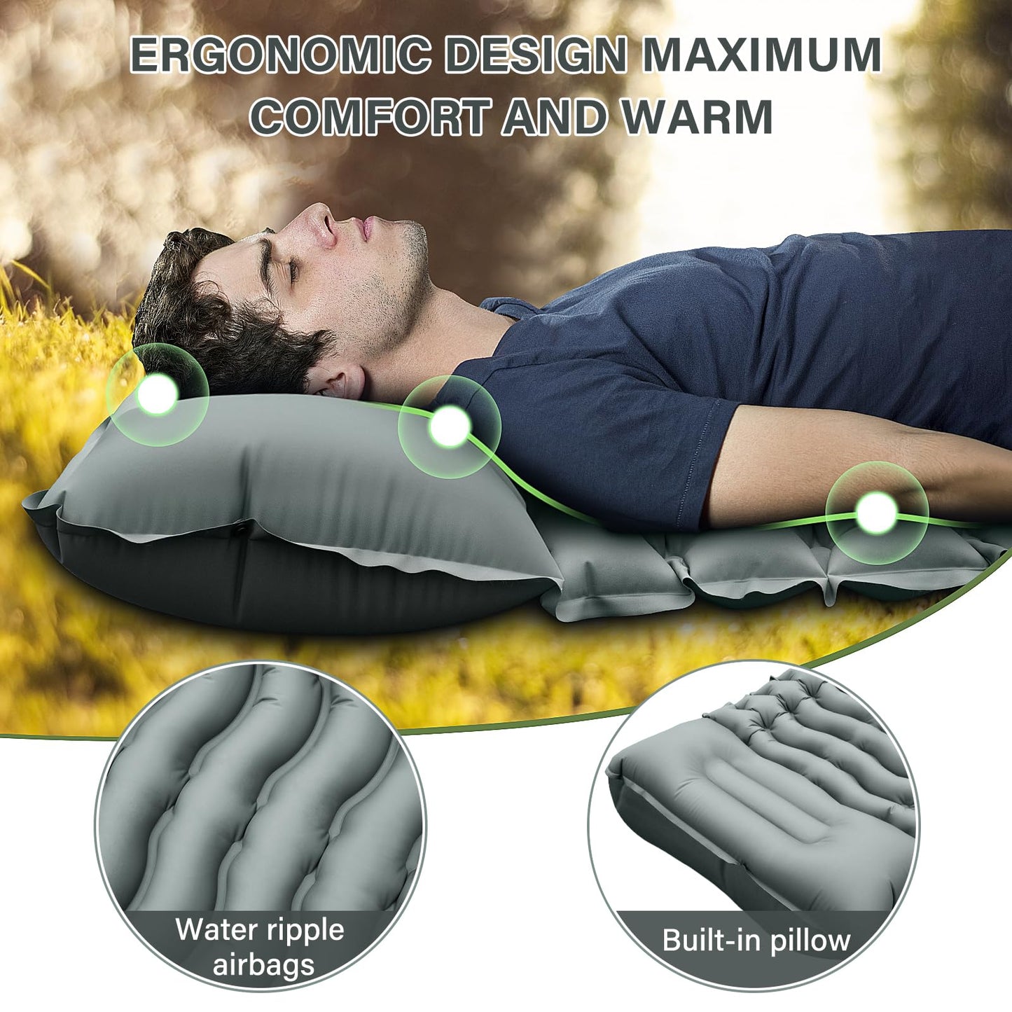 Camping Sleeping Pad, Ultralight Camping Mat with Pillow Built-in Foot Pump Inflatable Sleeping Pads Compact for Camping Backpacking Hiking Traveling - Orange