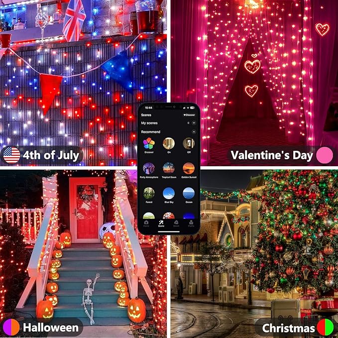 Smart Color Changing Halloween Lights, RGB LED String Lights with Remote & App Control & Timer, Music Sync Multiple Modes 66ft 200 LED Twinkle Christmas Tree Light Waterproof Indoor Outdoor Decor