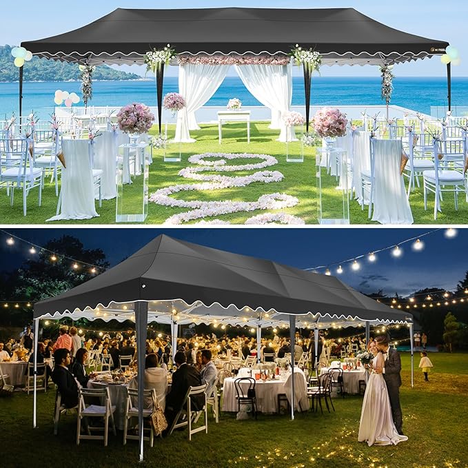 HOTEEL 10x30 Pop Up Canopy with 8 Sidewalls, UV 50+ and Waterproof Party Tent 10×30, Thickened Frame, Large Space Easy Pop Up Canopy, Outdoor Canopy for Weddings, Beaches, Parties, Patio (Black)