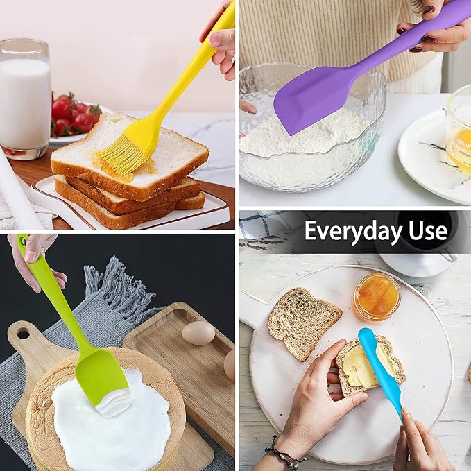LIANYU 15-Piece Kitchen Cooking Utensils Set with Holder, Silicone Kitchen Tools Stainless Steel Handle, Slotted Spatula Spoon Turner Tong Whisk Brush for Cooking, Colorful