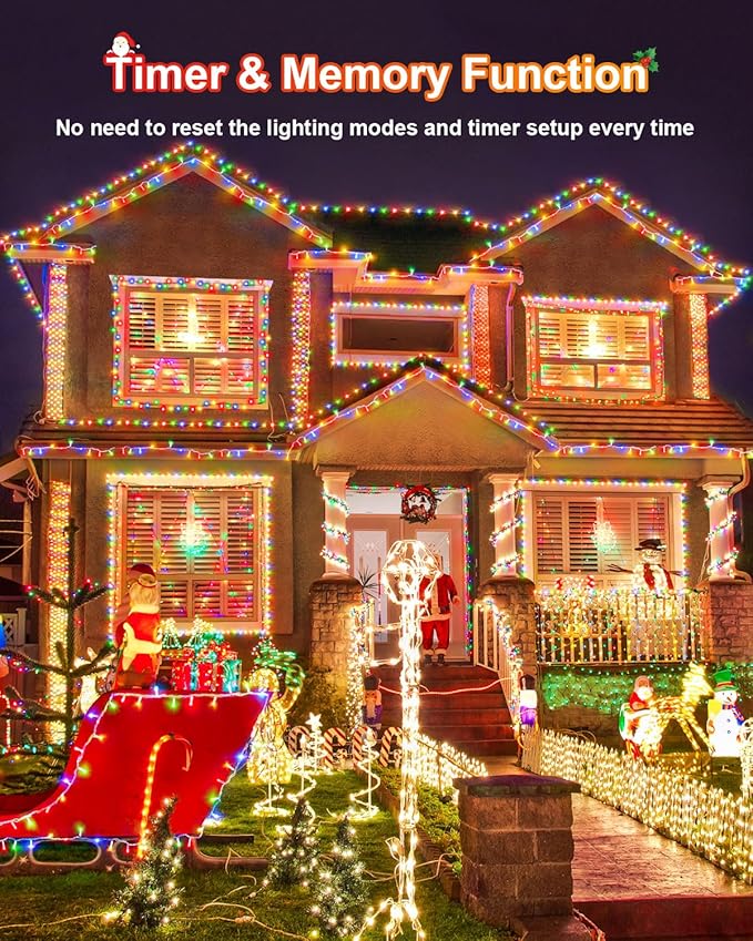 355FT 900 Christmas Lights, Extra Long Outdoor String Lights Waterproof, Timer & Memory, 8 Modes Dimmable Plug in Fairy Lights for Classroom Tree Patry Holiday Indoor Decorations, Multicolor