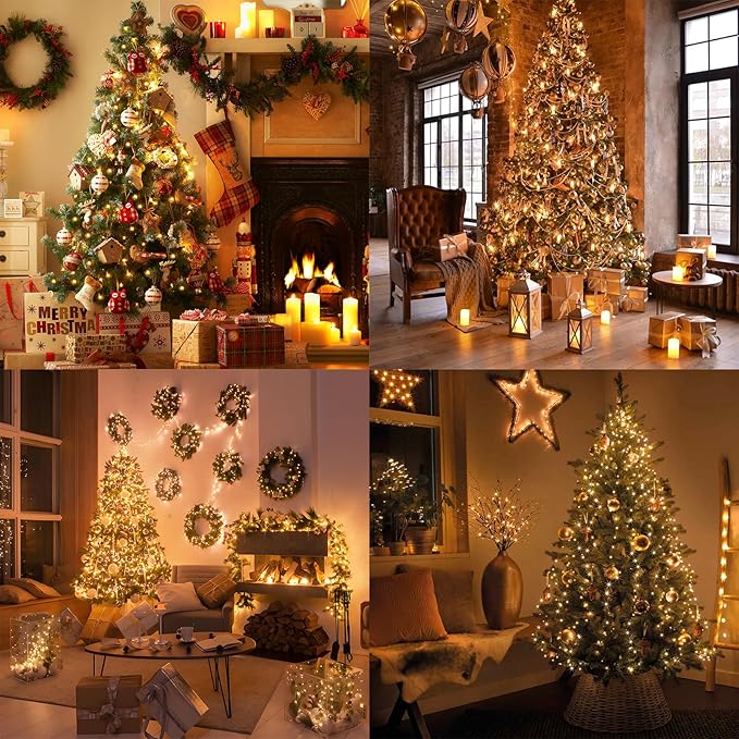 33 FT 100 LED Christmas String Lights Indoor Outdoor, Memory Function & Timer & 8 Modes, UL Certified, Linkable Green Wire Waterproof Twinkle Light for Christmas Tree Party Garden Decor (Warm White)