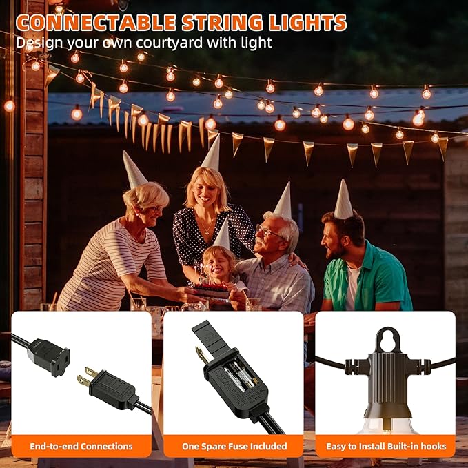 Kawaya 200FT Outdoor String Lights - LED Waterproof Patio Light for Outside with 100+4 G40 Globe Blubs - Shatterproof Hanging Lights for Porch Bistro Backyard Gazebo Balcony Cafe