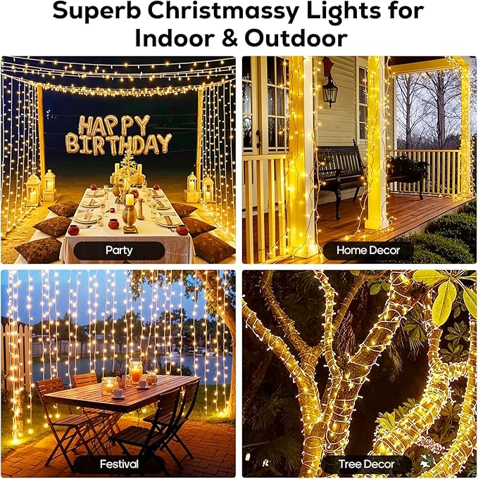 246FT 600 LED Christmas Lights Outdoor Waterproof 8 Modes String Lights for Outside Warm White Christmas Tree Lights Plug in for Outside Indoor Bedroom Wedding Party Holiday Decorations