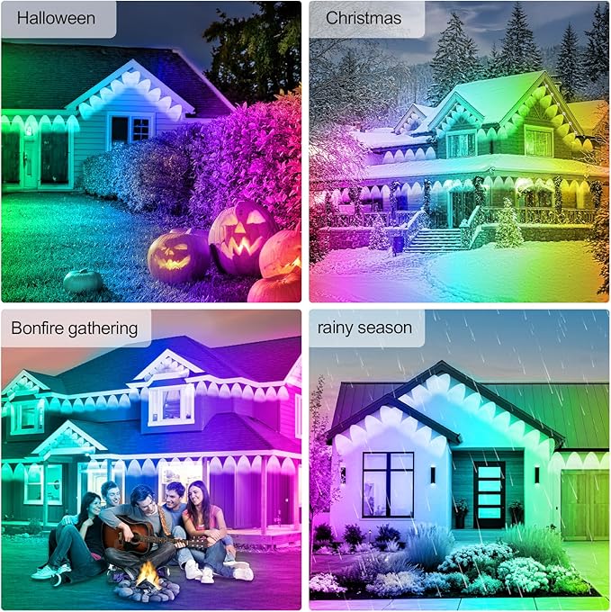 100FT Permanent Outdoor RGB Lights - IP67 Waterproof with Smart App Control Remote, DIY Scene Modes, Music Synchronization, Eaves Lights For Garden Decor, Deck, Christmas, Party, Party, Halloween,Roof