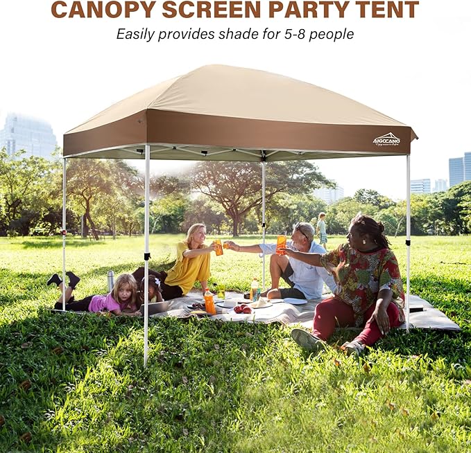 Canopy Tent,Outdoor 10x10 Pop Up Canopy, Instant Tents for Parties with Roller Bag,4 Sandbags,Portable Easy Up Canopies (Brown)