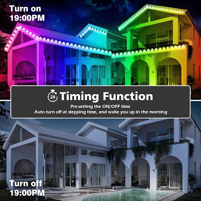 150FT Permanent Outdoor RGB Lights - IP67 Waterproof with Smart App Control Remote, DIY Scene Modes, Music Synchronization, Eaves Lights For Garden Decor, Deck, Christmas, Party, Party, Halloween,Roof