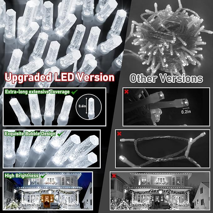 XURISEN Upgraded 561FT 1400 LED Christmas Lights Outdoor, Super Long String Lights 8 Modes & Memory Timer Plug in Fairy Lights for Home Xmas Tree Party Wedding Decor -Cool White