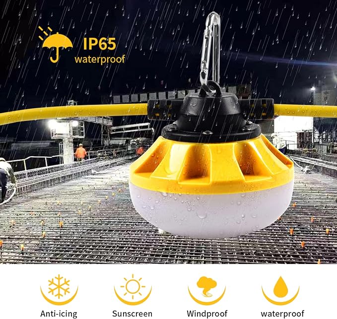 100FT LED Construction String Lights 10 Bulbs,10000LM,Industrial Grade,Weatherproof, Linkable 5000K Super Bright for Job Sites, Mining, Patios & Outdoor Work,Free for Climbing Hook 2Prong