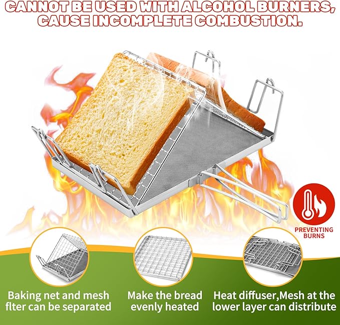 Stainless Steel Foldable Portable Camping Stovetop Toaster - Perfect for Hiking, Picnic and Outdoor Use