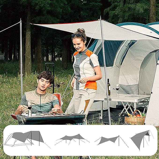 KOMCLUB Adjustable Tent Poles - Heavy Duty Stainless Steel, Lightweight, 78" Collapsible Telescoping Camping Poles Set of 2 for Tarp, Awning, Tent, Hiking Tarp Shelter