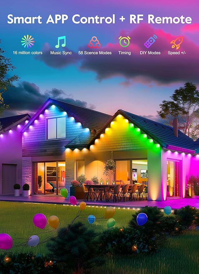 Brightown C9 LED Christmas Lights Outdoor, 200LED RGB Smart Christmas Tree Lights Music Sync DIY APP Controlled, Waterproof Connectable C9 String Lights for House Indoor Patio Xmas Decoration