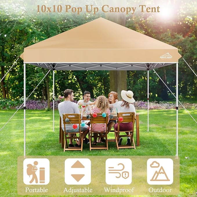 Pop up Canopy Tent,10x10 Instant Outdoor Canopy for Parties with Wheeled Bag(Brown)