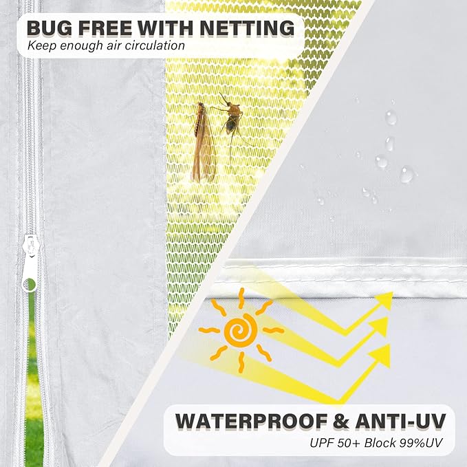 Canopy Tent with Netting Screen,10x10 Easy Pop Up Gazebo for Outdoor Parties,Camping,Foldable Patio Gazebo with Roller Bag and 4 Sandbags (White)