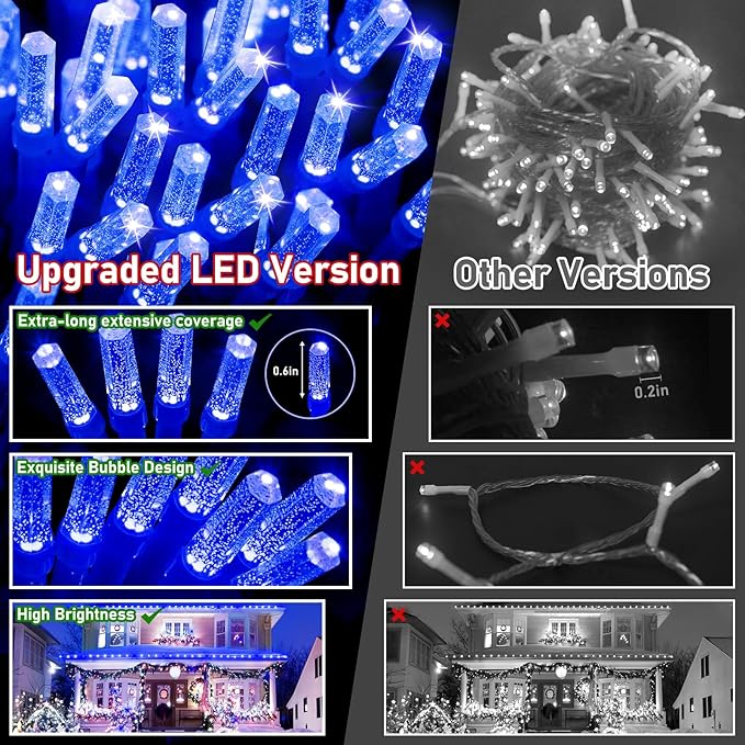 XURISEN Upgraded 403FT 1000 LED Christmas Lights Outdoor, Super Long String Lights 8 Modes & Memory Timer Plug in Fairy Lights for Home Xmas Tree Party Wedding Decor -Blue