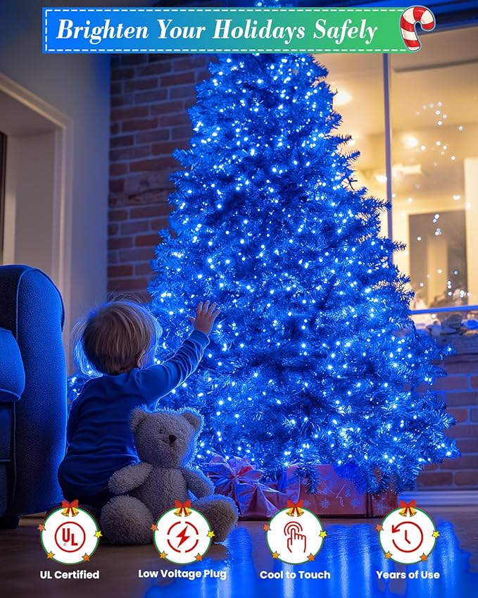 355FT 900 LED Christmas Lights, Extra Long Outdoor String Lights Waterproof, Timer & Memory, 8 Modes Dimmable Plug in Fairy Lights for Outside Tree Wedding Patry Holiday Decorations, Blue