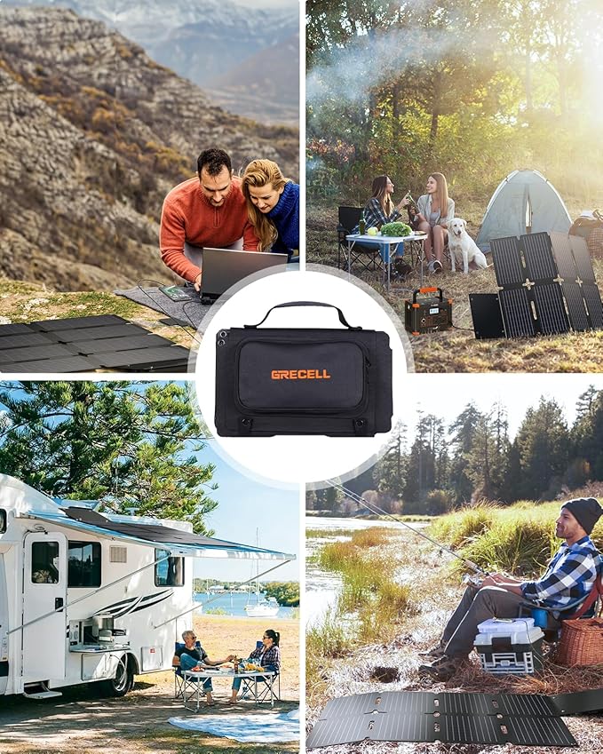 GRECELL 80W Foldable Solar Panel, Portable Solar Charger with USB-A and USB-C QC3.0 (18W) IP67 Waterproof Outdoor Cell Phone Solar Charger for Power Banks Tablets Small Power Station