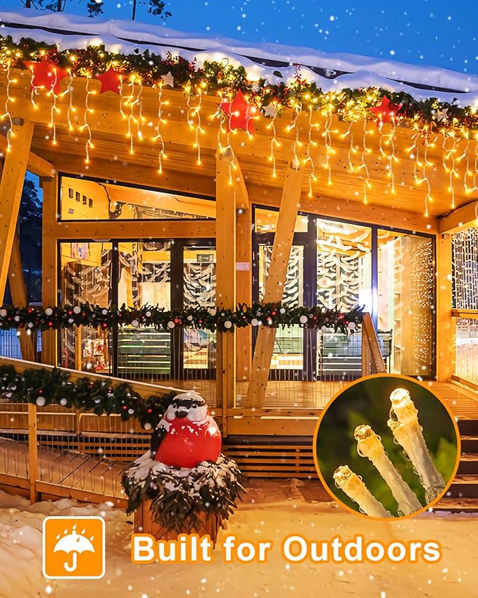 2 Pack 53FT 486 LED Christmas Lights Outdoor, Plug in Waterproof Christmas Lights for Outside, Timer & Memory, 8 Modes Hanging Fairy Light for House Eaves Yard Patio Wedding Decorations, Warm White
