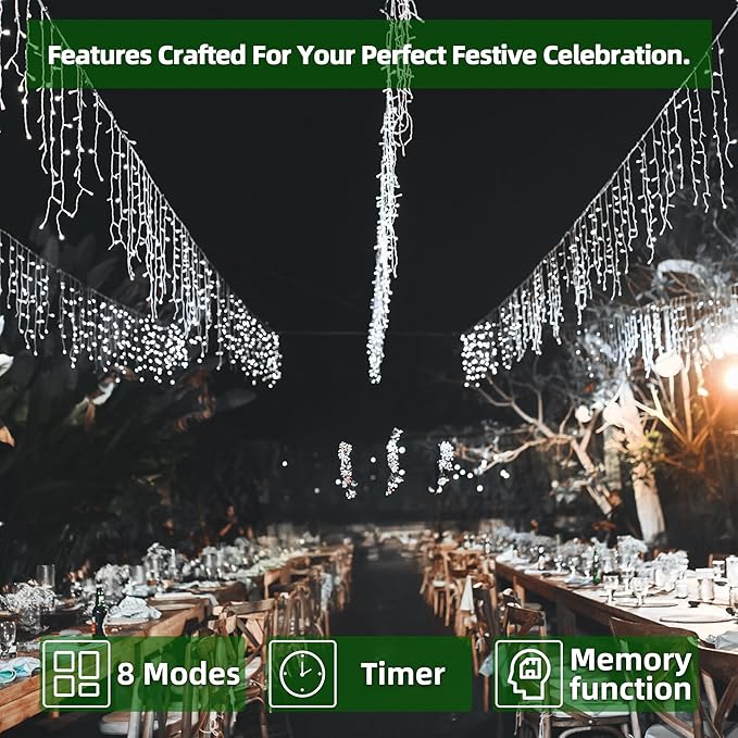 1620 LED Christmas Lights with 360 Drops,164ft 8 Modes Fairy Hanging String Lights with Time Waterproof, Plug-in Hanging String Lights for Holiday Wedding Party Christmas Decor (Cool White)
