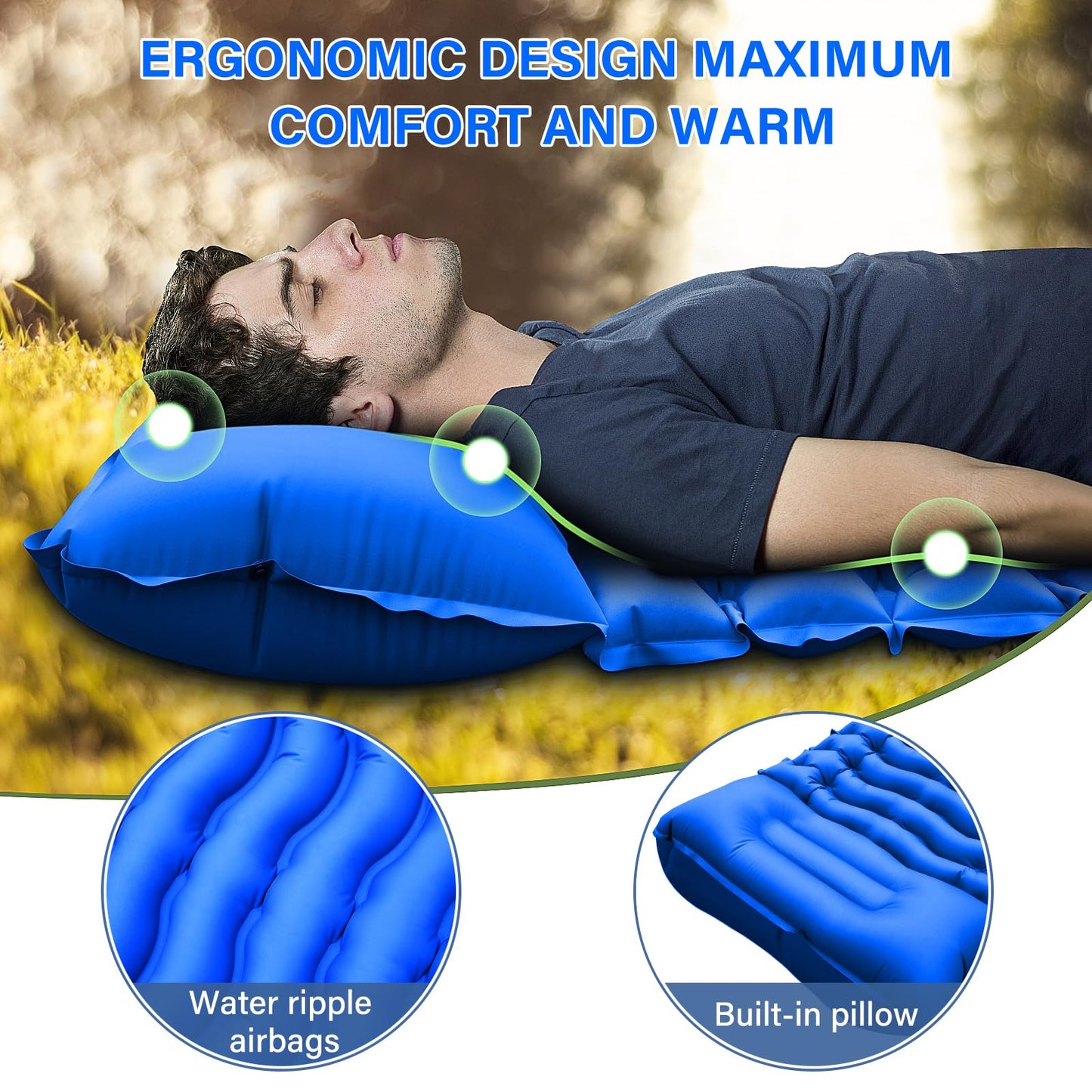 Camping Sleeping Pad, Ultralight Camping Mat with Pillow Built-in Foot Pump Inflatable Sleeping Pads Compact for Camping Backpacking Hiking Traveling - Orange