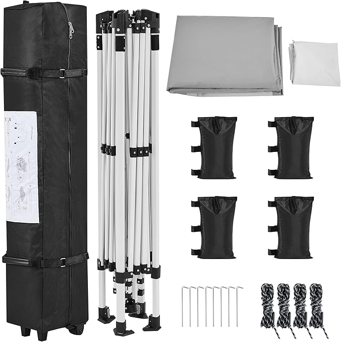 Yaheetech 13x13 Pop Up Canopy Tent, Straight Leg Easy Set-up Height-Adjustable Folding Shelter w/Extending Eaves Set W/Sandbags & Rolling Storage Bag & Ground Anchors & Guy Lines,Light Gray/White