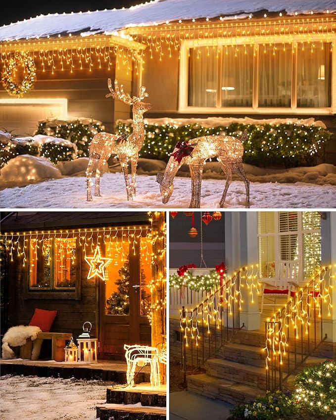 2 Pack 53FT 486 LED Christmas Lights Outdoor, Plug in Waterproof Christmas Lights for Outside, Timer & Memory, 8 Modes Hanging Fairy Light for House Eaves Yard Patio Wedding Decorations, Warm White