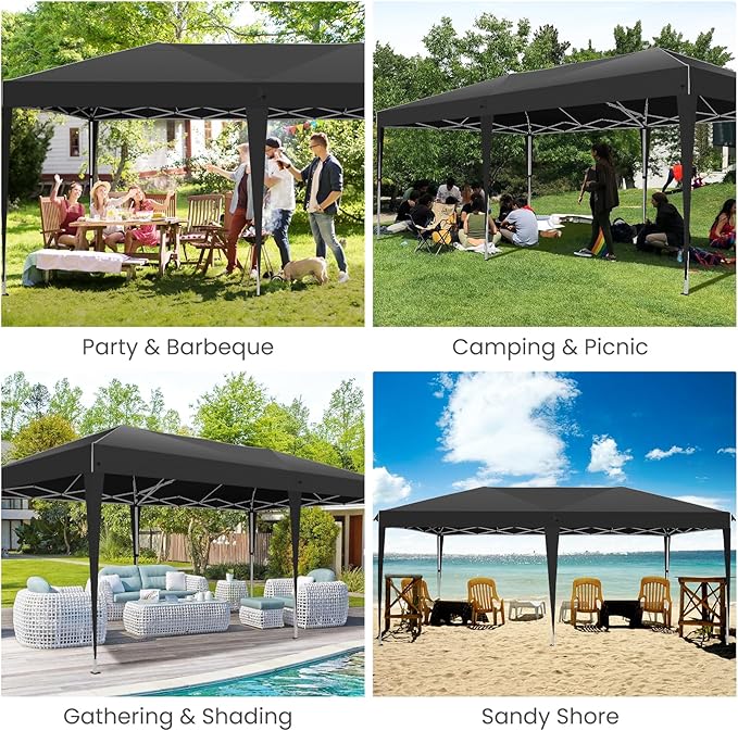 HOTEEL 10x20 Pop Up Canopy with 6 Sidewalls,One-Push Setup Canopy Tent with 8 Windbreak Poles,Waterproof Shade 10x20,Outdoor Canopies for Parties,Weddings,Camping,Patios (Black)