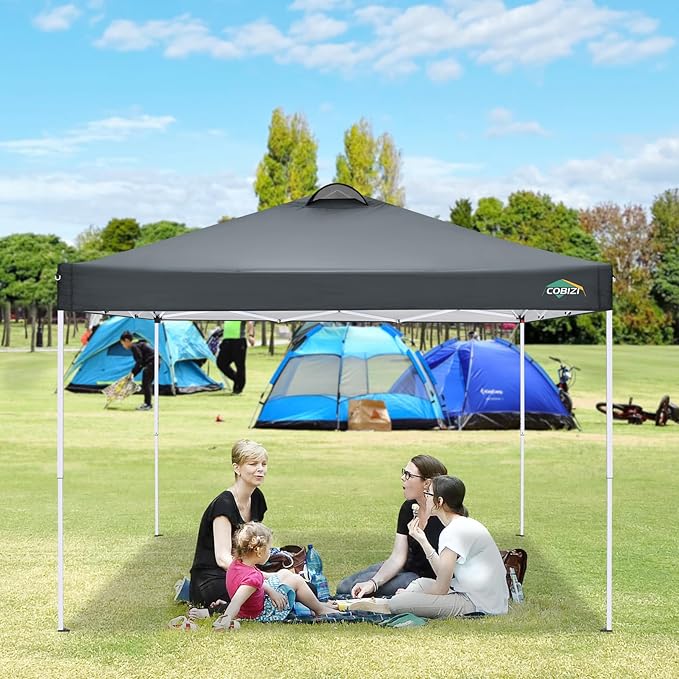 COBlZI 10x10 Pop Up Canopy Tent with 4 Removable Sidewalls,Waterproof Commercial Easy Adjustable Gazebo Tent with Air Vent, 4 Sandbags,4 Stakes & 8 Ropes(Tents for Party/Exhibition,Grey