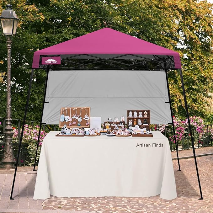 EAGLE PEAK 8x8 Pop Up Canopy Tent with Sidewall, Compact, Portable Slant Leg Instant Sun Shelter for Beach, Sports, & Camping, 8x8 Base 6x6 Top, Pink