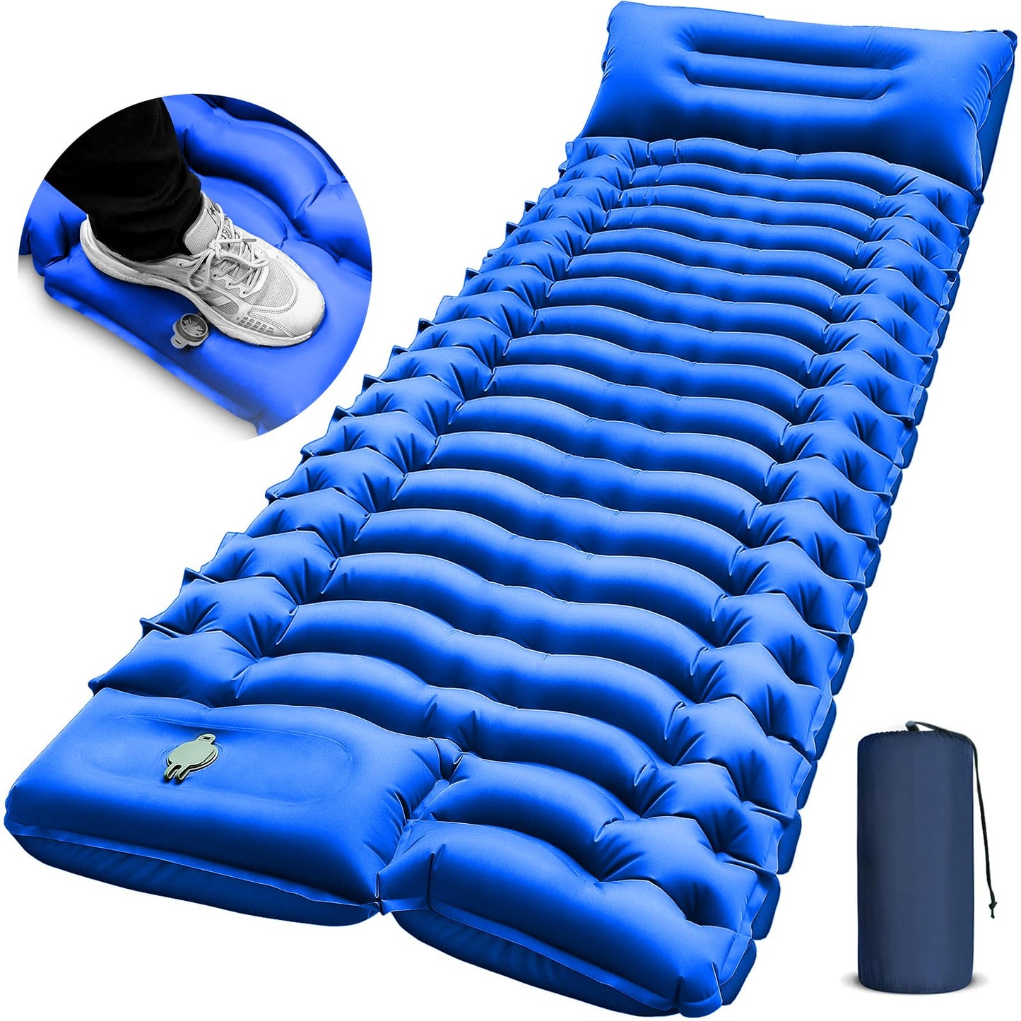 Camping Sleeping Pad, Ultralight Camping Mat with Pillow Built-in Foot Pump Inflatable Sleeping Pads Compact for Camping Backpacking Hiking Traveling - Orange