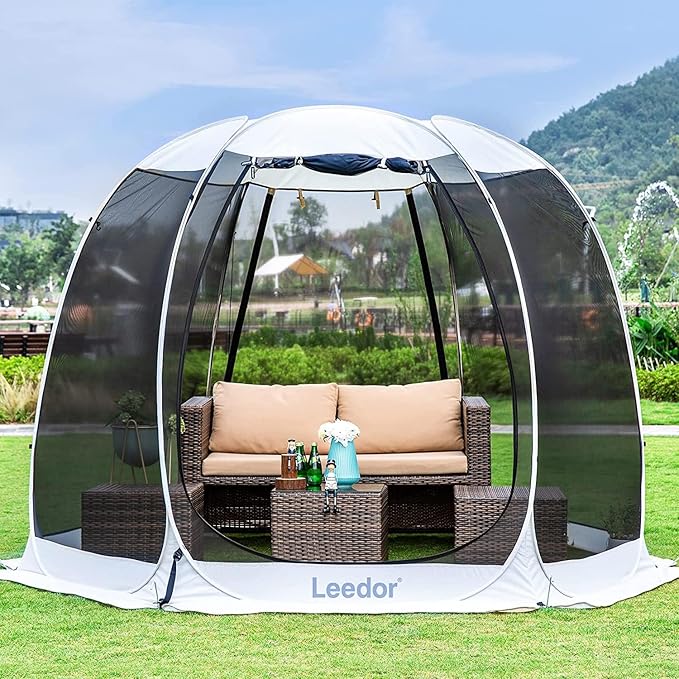 LEEDOR Pop Up Screen House, 6-10-15 Person Outdoor Screen Tent,Camping Screen Room with Carry Bag, Screened Gazebo with Mosquito Netting, Instant UV Resistant Sun Shelter for Garden, Patio, Backyard