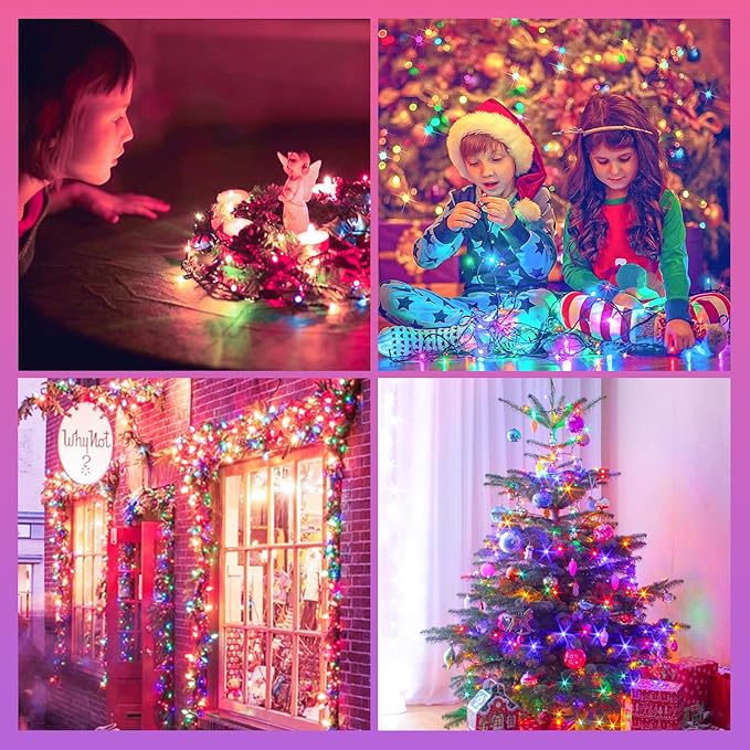 33 FT 100 LED Christmas Decoration Indoor Outdoor, Connetable Green Wire Waterproof Mini Lights with Memory Function & Timer & 8 Modes for Xmas Tree Birthday Wedding Garden Party Decor (Multicolor)