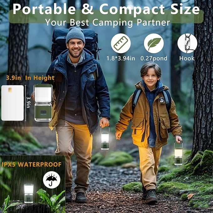 LED Camping Lantern Rechargeable, 2000LM Small Camping Lights Lantern with Redlight&20Hours Runtime&Stepless Dimming, Hurricane Emergency Lights for Power Outages, Waterproof, Camping Essentials,6pcs