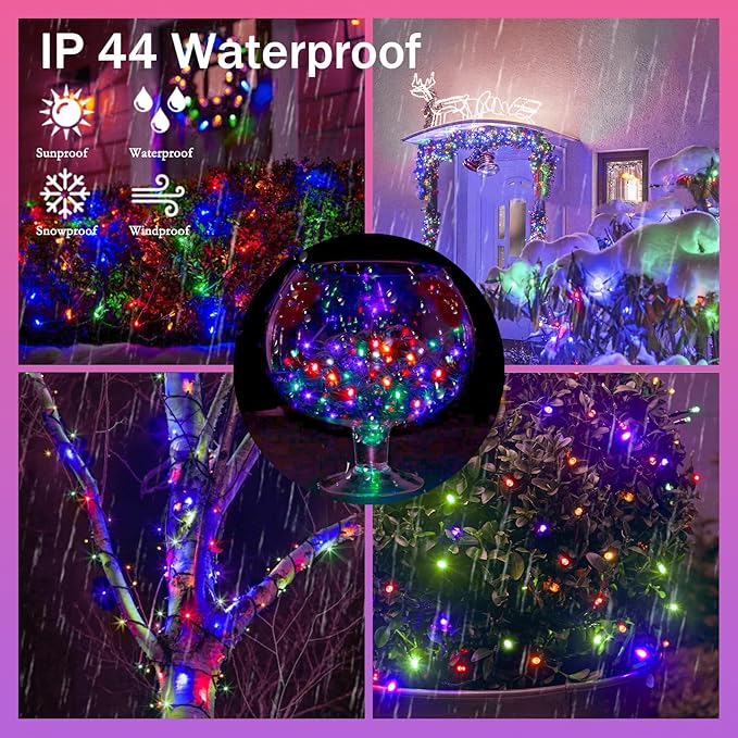 33 FT 100 LED Christmas Decoration Indoor Outdoor, Connetable Green Wire Waterproof Mini Lights with Memory Function & Timer & 8 Modes for Xmas Tree Birthday Wedding Garden Party Decor (Multicolor)