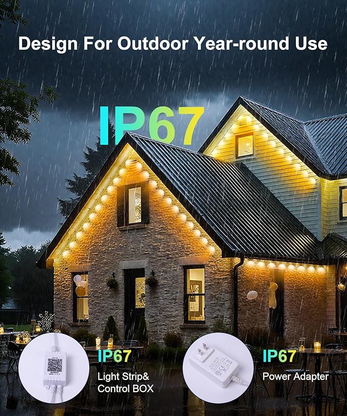 150Ft Permanent Outdoor Lights,Smart RGB Outdoor Lights with Remote APP Control, IP67 Waterproof Outside Light for House for Christmas, Halloween, Holiday, Party, Daily