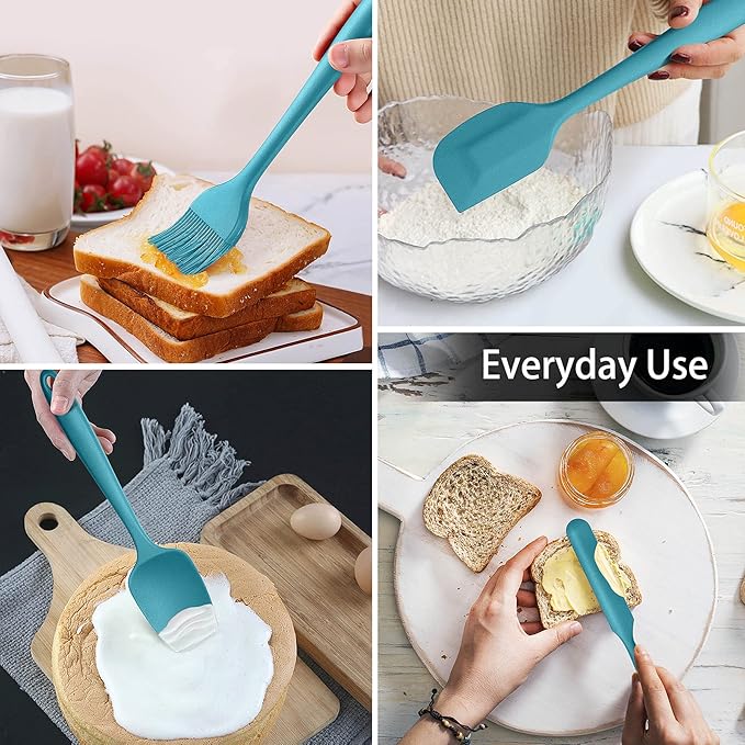 LIANYU 15-Piece Kitchen Cooking Utensils Set with Holder, Silicone Kitchen Tools Stainless Steel Handle, Slotted Spatula Spoon Turner Tong Whisk Brush for Cooking, Dark Blue