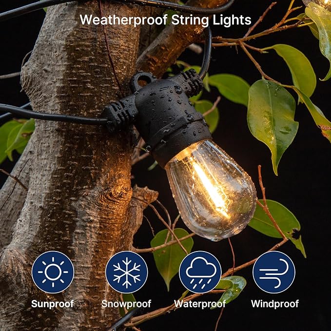 FLSNT 24 Pack LED S14 Replacement Light Bulbs, Shatterproof Waterproof 1W Outdoor String Light Bulbs, E26 Regular Base, 2200K Warm White, CRI80, Non-Dimmable