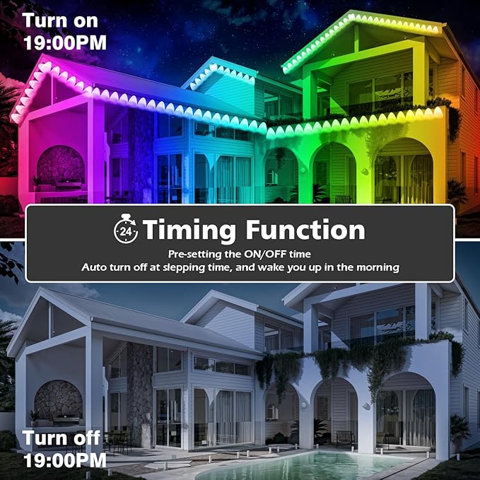 100FT Permanent Outdoor RGB Lights - IP67 Waterproof with Smart App Control Remote, DIY Scene Modes, Music Synchronization, Eaves Lights For Garden Decor, Deck, Christmas, Party, Party, Halloween,Roof