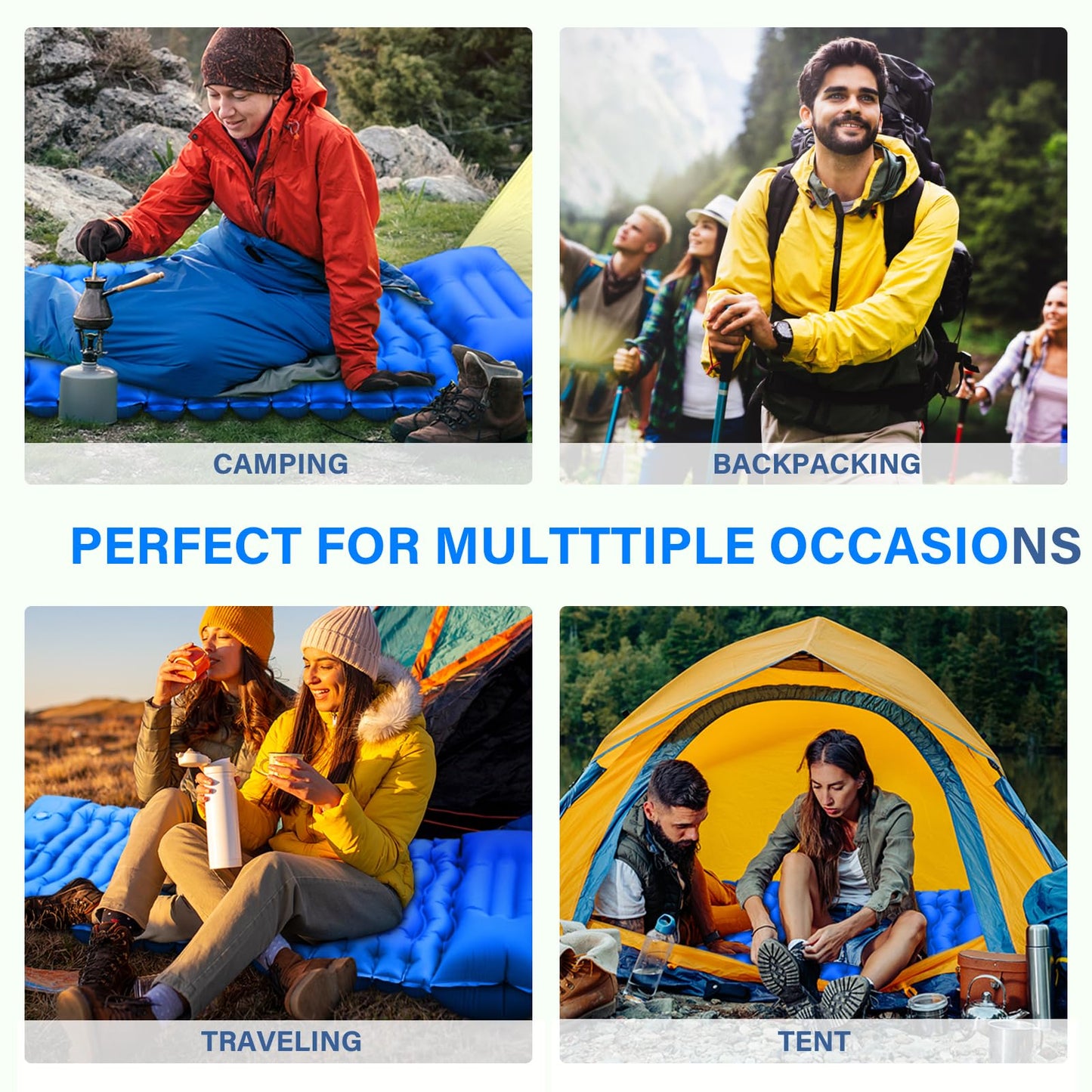 Camping Sleeping Pad, Ultralight Camping Mat with Pillow Built-in Foot Pump Inflatable Sleeping Pads Compact for Camping Backpacking Hiking Traveling - Orange