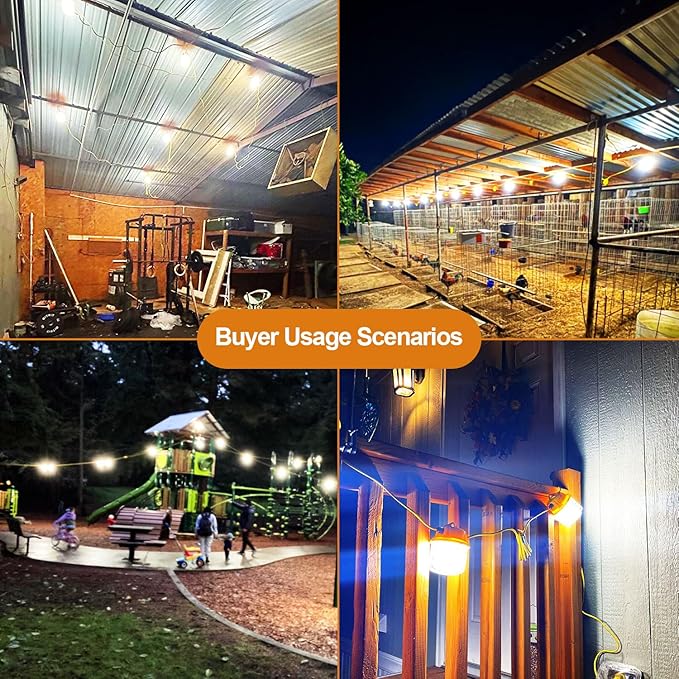 100ft LED Construction String Lights, 150W 15000LM Super Bright LED String Work Light, Construction Temporary Lights Apply to Renovation, Courtyard, Jobsite, and All Outdoor Lighting (100ft-10lights)