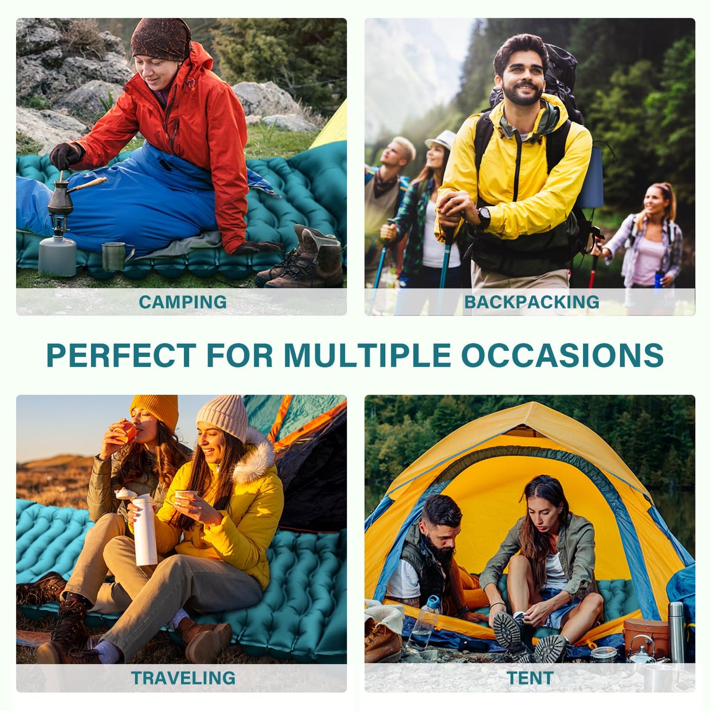 Camping Sleeping Pad, Ultralight Camping Mat with Pillow Built-in Foot Pump Inflatable Sleeping Pads Compact for Camping Backpacking Hiking Traveling - Orange
