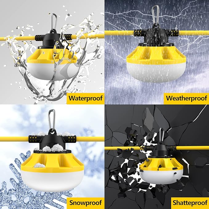 100FT LED Construction String Lights 10 Bulbs,10000LM,Industrial Grade,Weatherproof, Linkable 5000K Super Bright for Job Sites, Mining, Patios & Outdoor Work,Free for Climbing Hook 2Prong