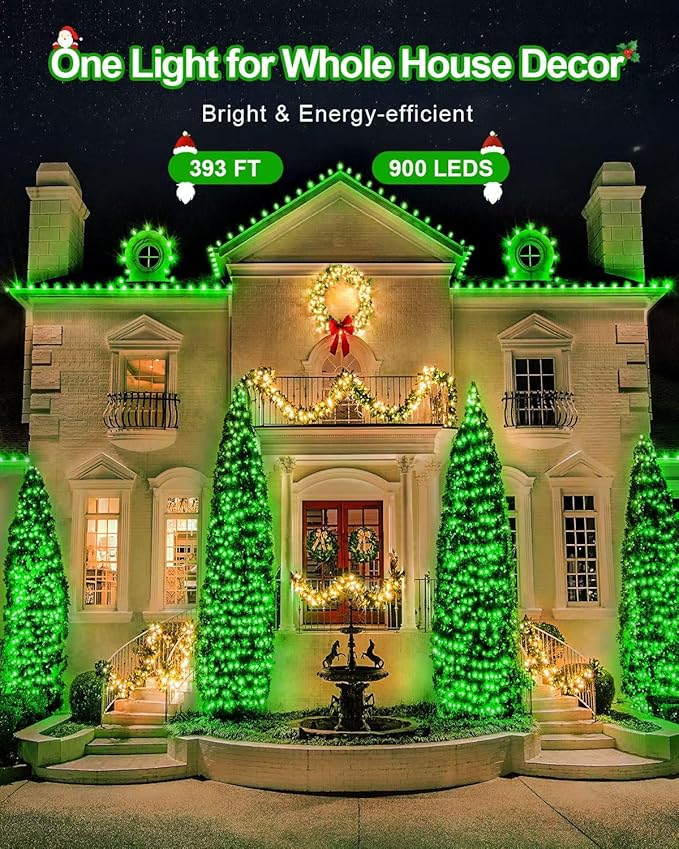 355FT 900LED LED Christmas Lights, Extra Long Outdoor String Lights Waterproof, Timer & Memory, 8 Modes Dimmable Plug in Fairy for Outside Tree Wedding Patry Green