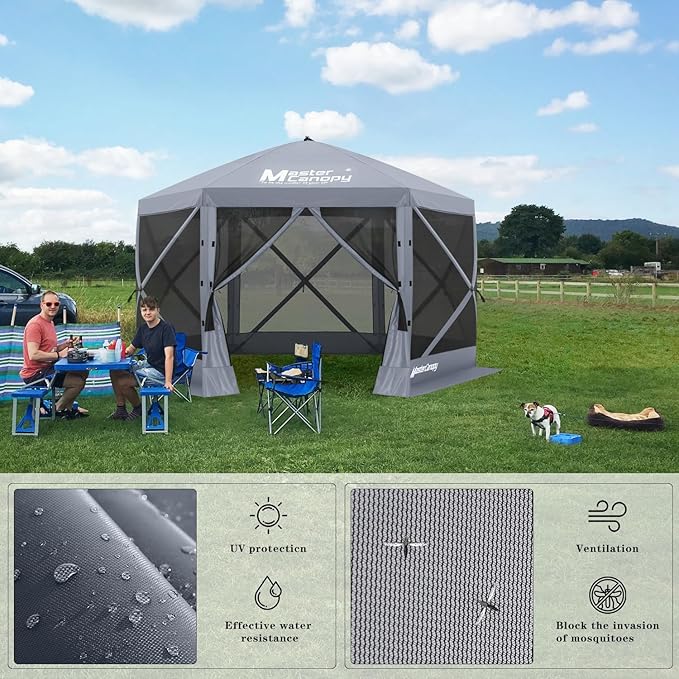 MASTERCANOPY 10x10FT Pop Up Gazebo Screen Tent - Instant Screen House with Netting, Quick Set, Outdoor Canopy Shelter with Carry Bag for Camping, Backyard & Patio (Gray)