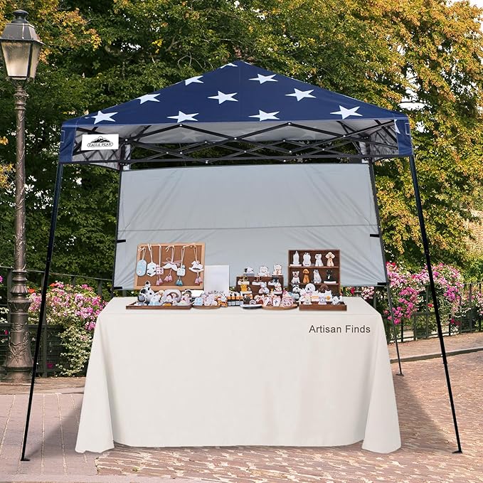 EAGLE PEAK 8x8 Pop Up Canopy Tent with Sidewall, Compact, Portable Slant Leg Instant Sun Shelter for Beach, Sports, & Camping, 8x8 Base 6x6 Top, American Flag