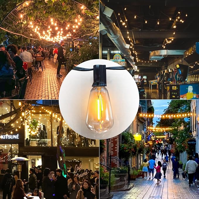 300FT Edison String Lights Outdoor Waterproof with 150+6 Extral LED Shatterproof ST38 Edison Bulbs 2200K for Outside Patio Pergola Backyard Bistro Lights, 3 x 100FT Connectable