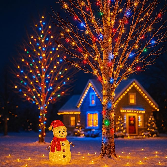 String Lights Outdoor & Indoor, 2Pack 600 LED Fairy Lights, 210ft Plug-in Waterproof Twinkle Light with 8 Modes for Christmas Tree Halloween Wedding Party Garden Patio Decorations(Multicolor)